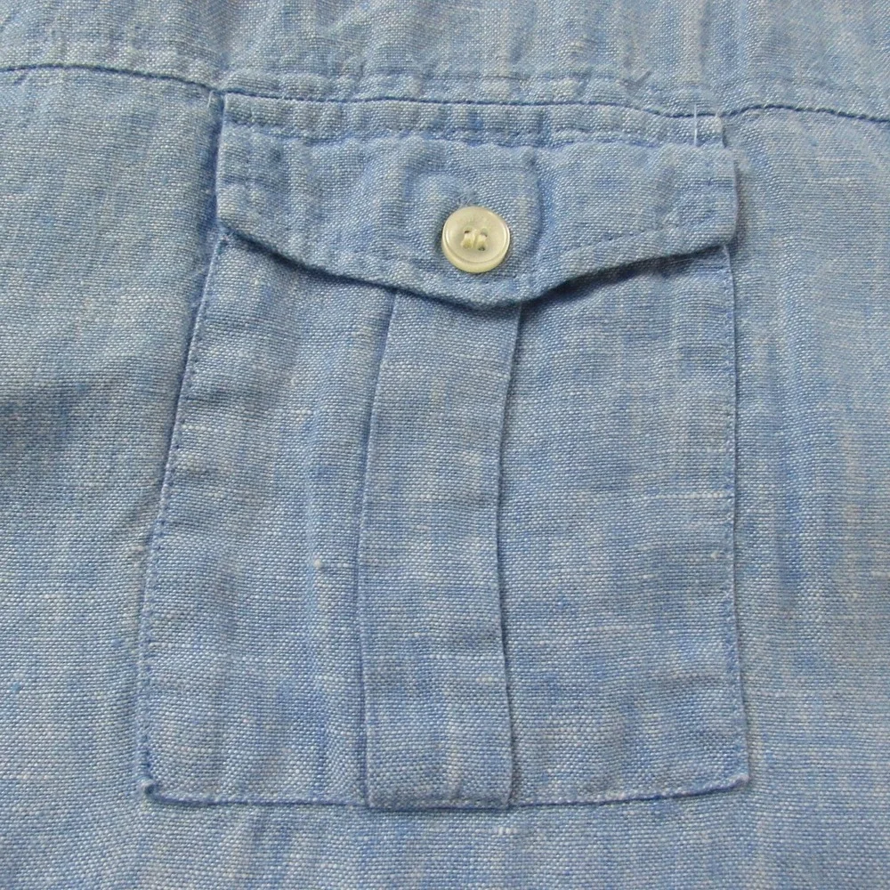 Murano Baird McNutt Linen Shirt Mens Large Blue Slim Fit Long Roll Tab Sleeve - Picture 8 of 11